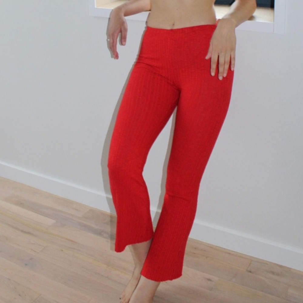 Urban Outfitters UO Rosie Ribbed Red Flare Leg Cotton Blend Pants Size Small. - Picture 2 of 11